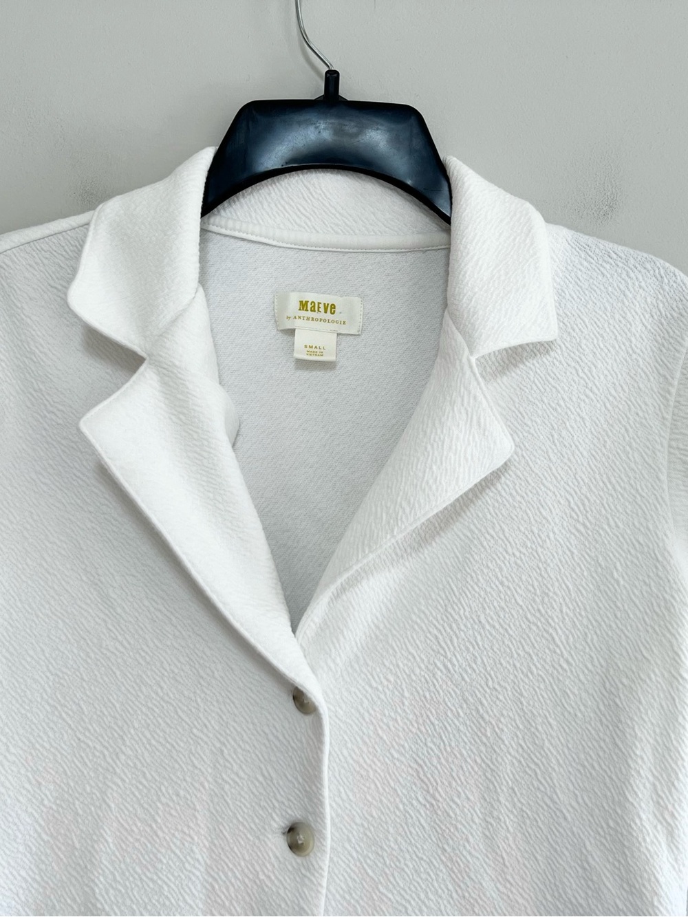 Maeve Anthropologie Notched Lapel Crinkle Button Front Short Sleeve Top White,S - Picture 6 of 11